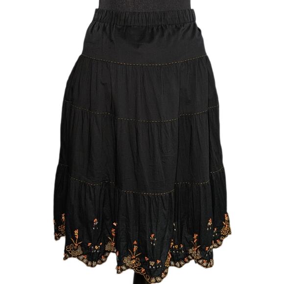 Millenium Skirt M Black Midi Embroidered Beaded Paneled Boho Festival - Picture 1 of 11